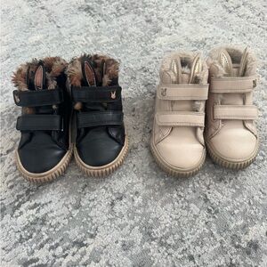 Next Black and Cream Kids Boots with Faux Fur